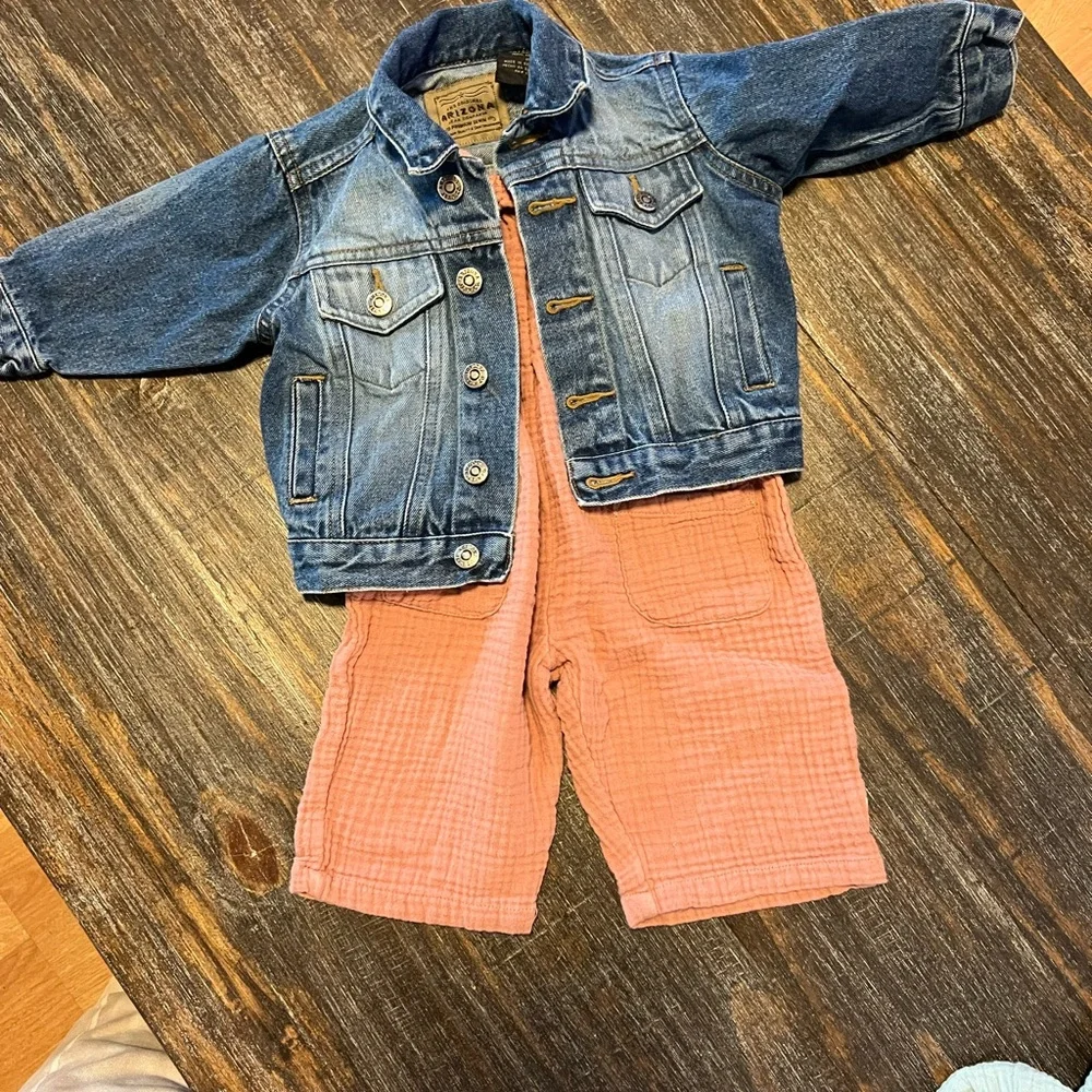 Denim Jacket and Kids Overalls Set